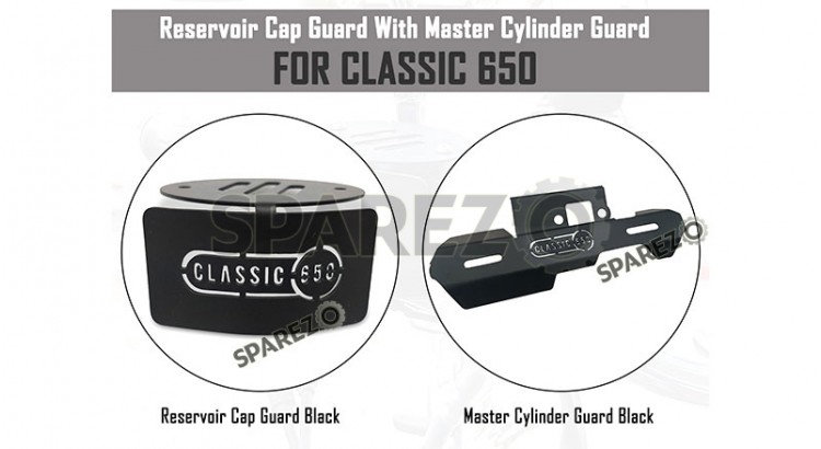 For Royal Enfield Classic 650 Master Cylinder Guard and Reservoir Cap Guard Black - SPAREZO For Royal Enfield Classic 650 Master Cylinder Guard and Reservoir Cap Guard Black - SPAREZO